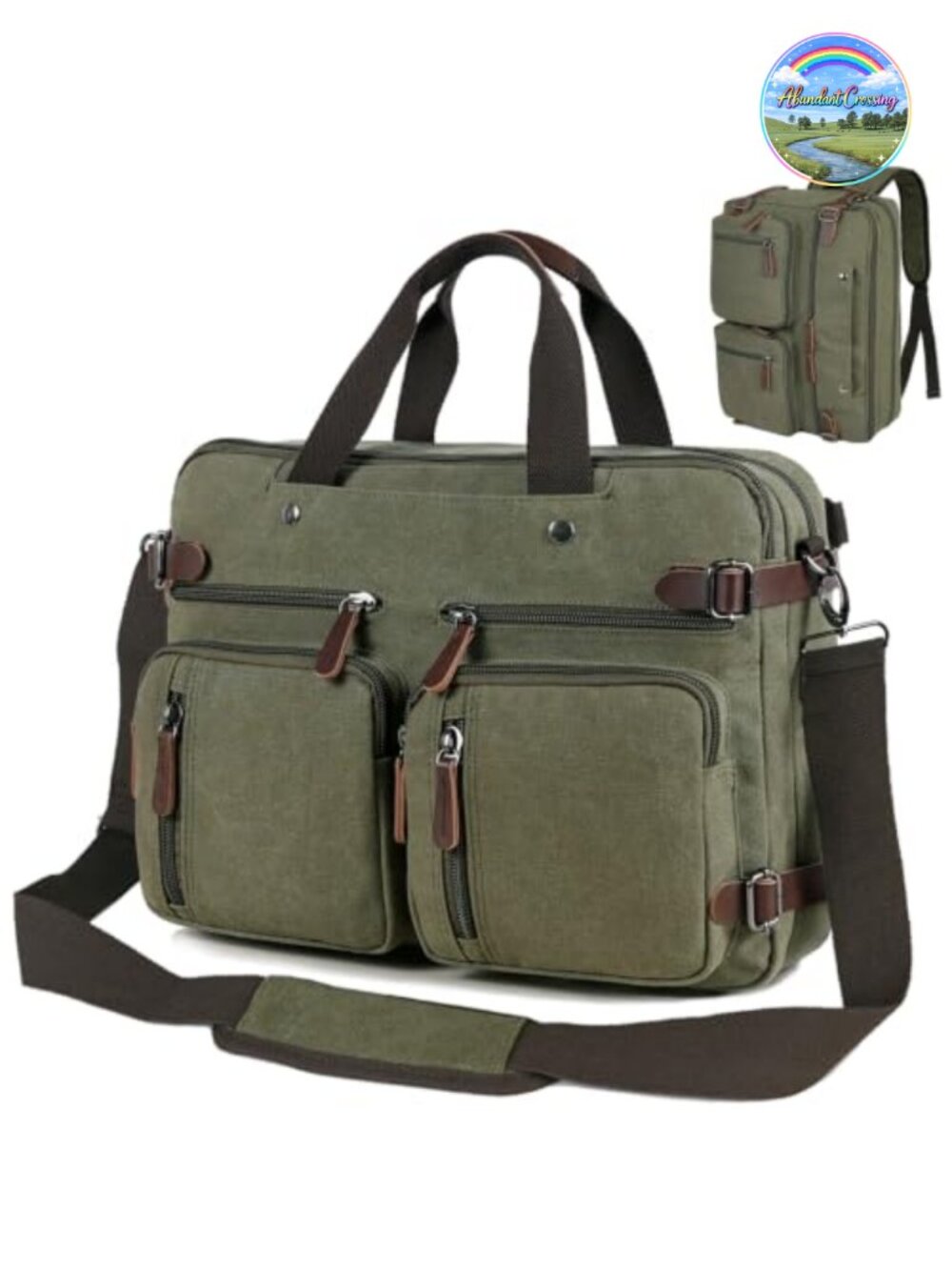 3-in-1 Convertible Laptop Bag 17.3 inch Canvas Messenger Briefcase Travel